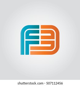 Initial Letter FE FB Linked Design Logo Blue Orange