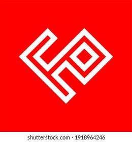Initialbuchstabe f oder FO-Logo-Vorlage mit quadratischem geometrischem Herz oder Liebesgrafik in flachem Mono-Symbol