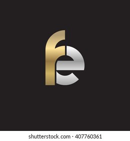initial letter fe linked circle lowercase logo gold silver black background