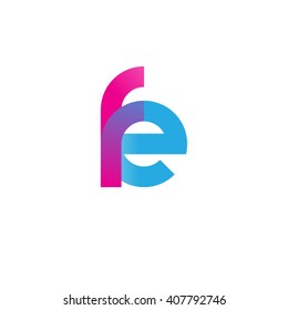 initial letter fe linked circle lowercase logo pink blue purple