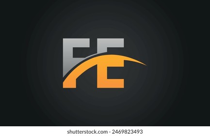 Initial Letter FE Logo Design With Swoosh. Creative And Modern FE Logo Design on Black Background.