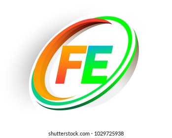 initial letter FE logotype company name colored orange and green circle and swoosh design, modern logo concept. vector logo for business and company identity.