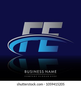 initial letter FE logotype company name colored blue and grey swoosh design. vector logo for business and company identity.