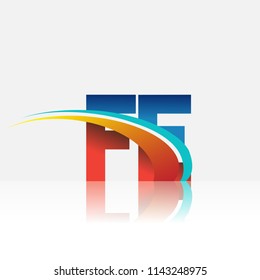 initial letter FE logotype company name colored red and blue and swoosh design. vector logo for business and company identity.
