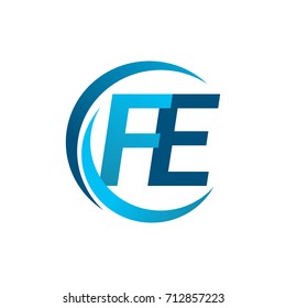 initial letter FE logotype company name blue circle and swoosh design. vector logo for business and company identity.