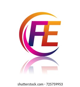 initial letter FE logotype company name orange and magenta color on circle and swoosh design. vector logo for business and company identity.