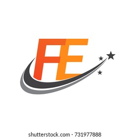 initial letter FE logotype company name colored orange and grey swoosh star design. vector logo for business and company identity.