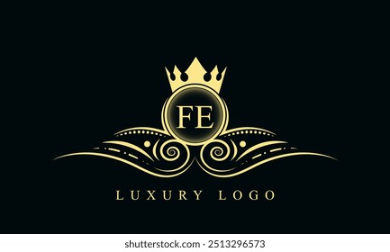 Initial letter FE luxury logo design. FE Luxurious Royal golden Logo design