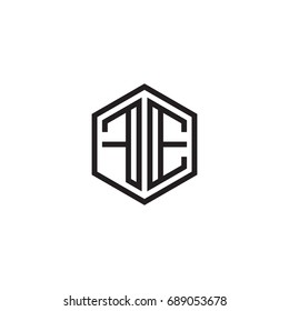 Initial letter FE, minimalist line art monogram hexagon logo, black color