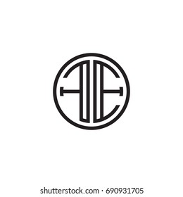 Initial letter FE, minimalist line art monogram circle logo, black color