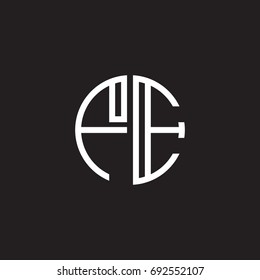 Initial letter FE, minimalist line art monogram circle shape logo, white color on black background