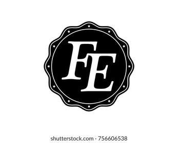 Initial letter FE monogram logo black seal stamp lace