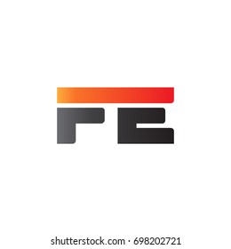 Initial letter FE, straight linked line bold logo, gradient fire red black colors