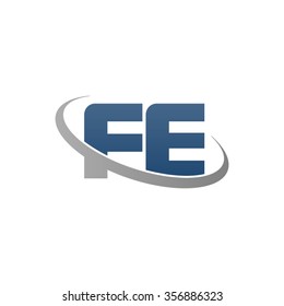 initial letter FE swoosh ring company logo blue gray
