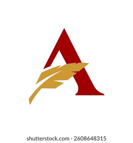 Initial Letter A with Feather Quill Pen Notary Writer Journalist logo design vector