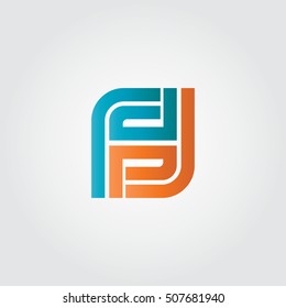 Initial Letter FF FH SH Linked Design Logo Blue Orange