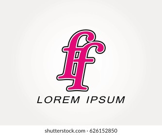 Initial letter ff logo. Monogram lowercase italic