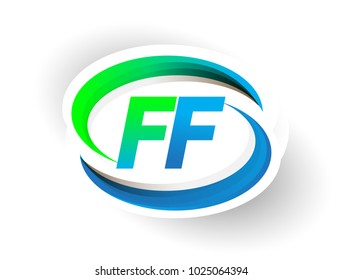 initial letter FF logotype company name colored blue and green swoosh design, modern logo concept. vector logo for business and company identity.
