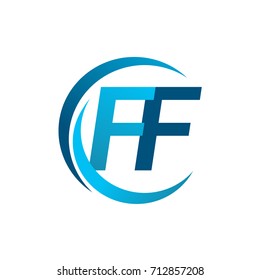 initial letter FF logotype company name blue circle and swoosh design. vector logo for business and company identity.