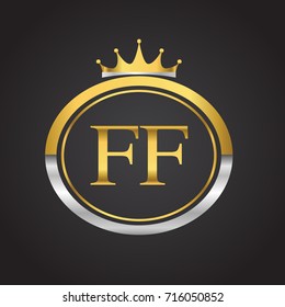 initial letter FF logotype company name with oval shape and crown, gold and silver color. vector logo for business and company identity.