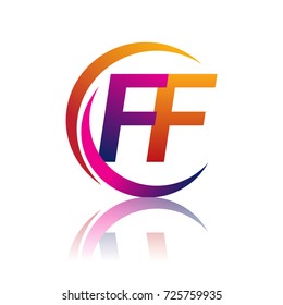 initial letter FF logotype company name orange and magenta color on circle and swoosh design. vector logo for business and company identity.