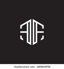 Initial letter FF, minimalist line art monogram hexagon shape logo, white color on black background