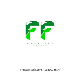 Initial Letter FF Modern Green Leaves Stylish Creative Logo