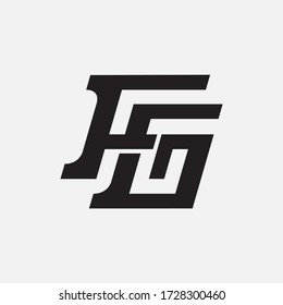 Initial letter FG and GF italic overlapping, interlock, monogram logo, black color on white background
