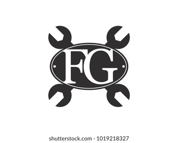 Initial letter FG logo automotive club with crossed wrench black