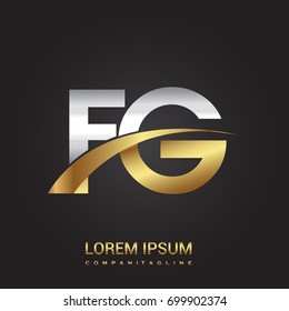 initial letter FG logotype company name colored gold and silver swoosh design. isolated on black background.