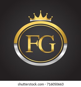 initial letter FG logotype company name with oval shape and crown, gold and silver color. vector logo for business and company identity.