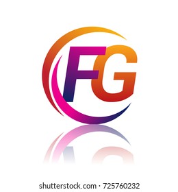 initial letter FG logotype company name orange and magenta color on circle and swoosh design. vector logo for business and company identity.