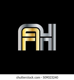 Initial Letter FH AH Linked Design Logo Silver Gold