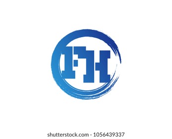 Initial letter FH logo with blue zen brush