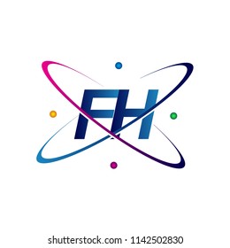 initial letter FH logotype science icon colored blue, red, green and yellow swoosh design. vector logo for business and company identity.
