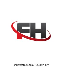 initial letter FH swoosh ring company logo red black