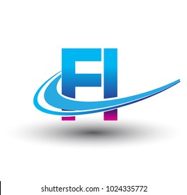 initial letter FI logotype company name colored blue and magenta swoosh design. vector logo for business and company identity.