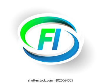 initial letter FI logotype company name colored blue and green swoosh design, modern logo concept. vector logo for business and company identity.
