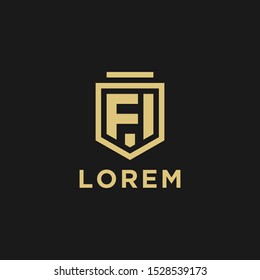 initial letter FI from shield logo, icon template.