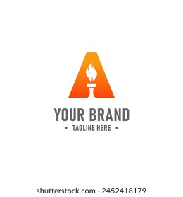 Initial Letter A Fire Torch Concept With Fire and Torch Logo Vector Symbol