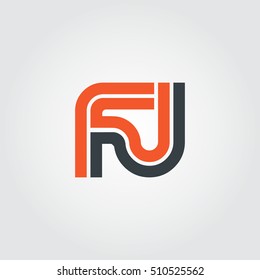 Initial Letter FJ Linked Design Logo Orange Black