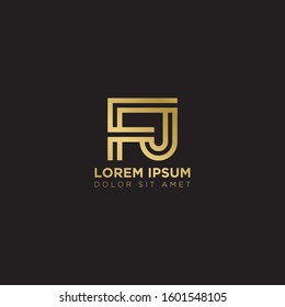 Initial Letter FJ linked uppercase overlap modern gold logo vector design template. Suitable for business, consulting group company.