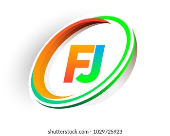 initial letter FJ logotype company name colored orange and green circle and swoosh design, modern logo concept. vector logo for business and company identity.