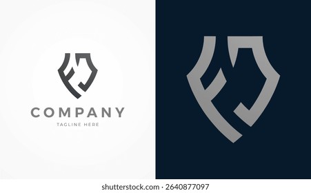 Initial Letter FJ Shield Logo Design, Stylish letter FJ forming a Shield icon, usable for brand and company logos, vector illustration