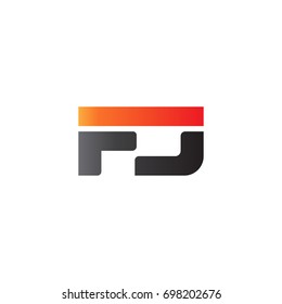 Initial letter FJ, straight linked line bold logo, gradient fire red black colors