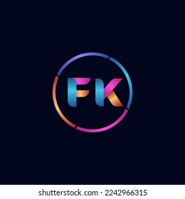 Initial letter FK curve rounded logo, gradient vibrant colorful glossy colors