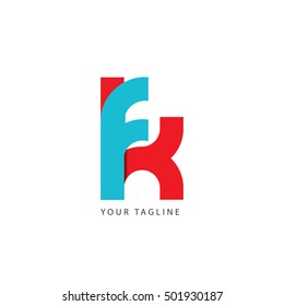Initial Letter FK KF Rounded Lowercase Logo Blue Red