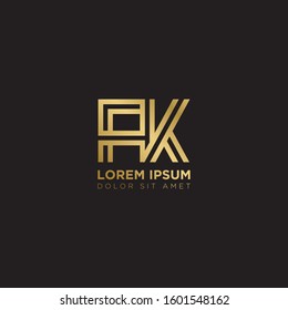 Initial Letter FK linked uppercase overlap modern gold logo vector design template. Suitable for business, consulting group company.