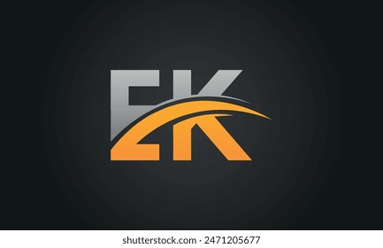 Initial Letter FK Logo Design With Swoosh. Creative And Modern FK Logo Design on Black Background.