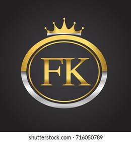 initial letter FK logotype company name with oval shape and crown, gold and silver color. vector logo for business and company identity.